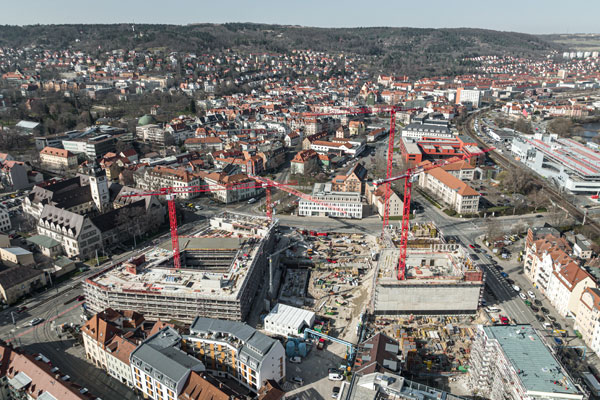 Luftaufnahme der Baustelle Campus Inselplatz Jena